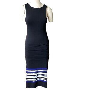 Athleta Midi Tank Dress Athleisure Sz XS Black Blue Gray Striped Border #196F